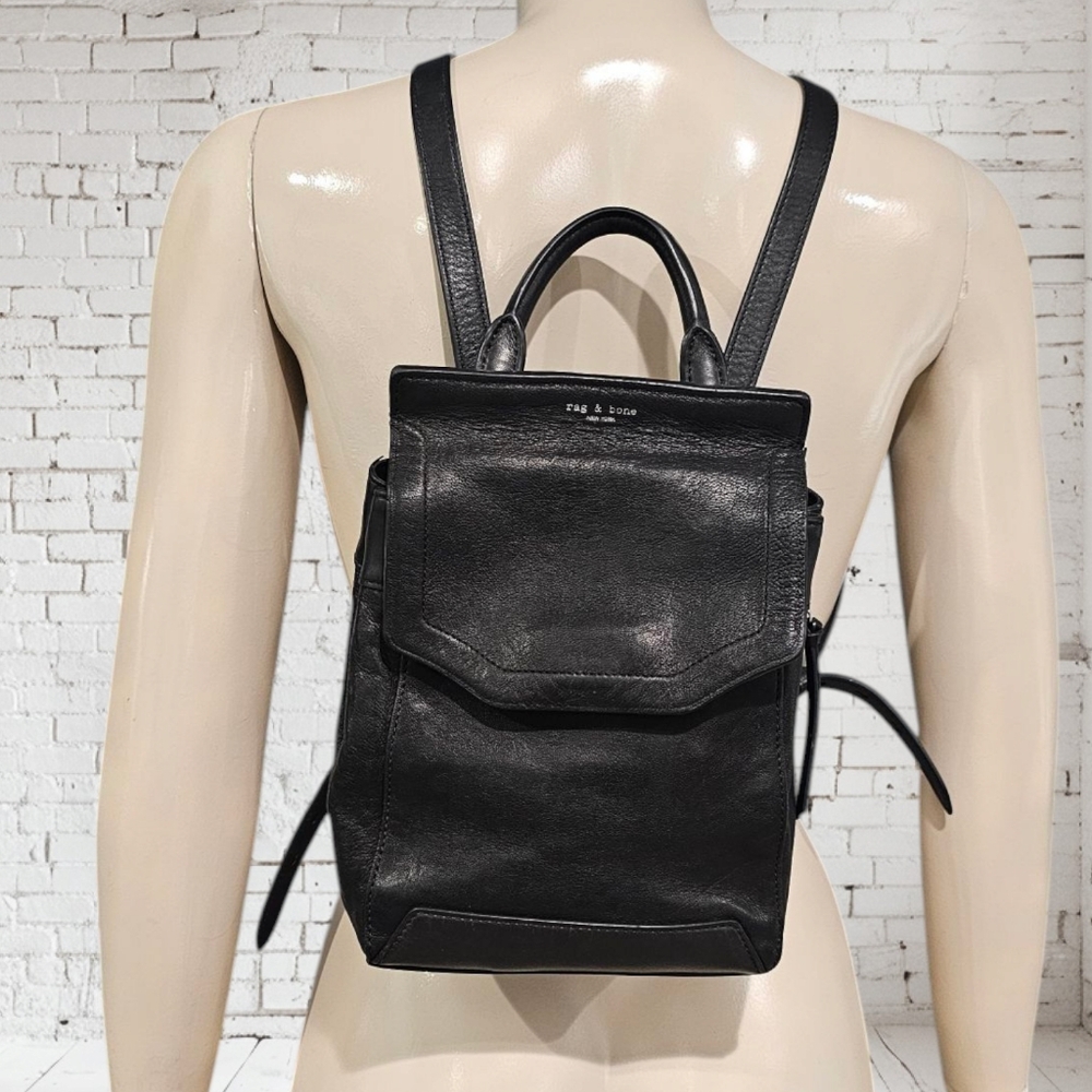 RAG & BONE Black Leather Mini Backpack Purse Bag